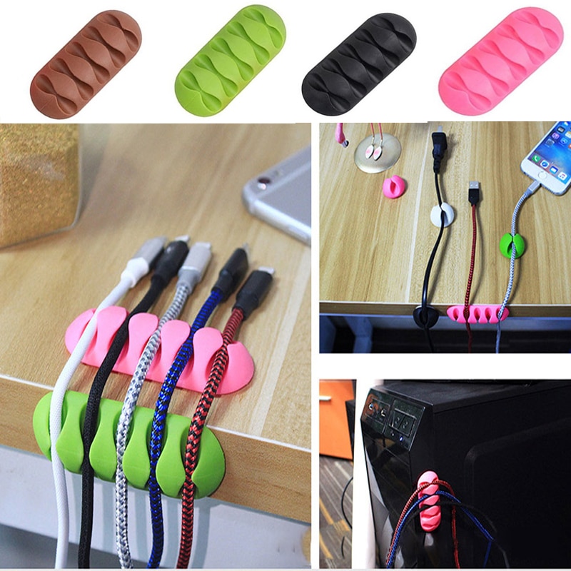 5-Clip Earphone Cable Winder Organizer Charger Cable Holder Fixing Clips USB Tie for PC TV USB Cable Earphone Wire Protector