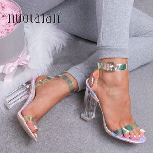 PVC Frauen Sandalen Sommer Öffnen Zeh hoch Fersen Frauen transparent Ferse Sandalen Frau Partei Schuhe Rabatt Pumpen 11 CM: CTMG / 7
