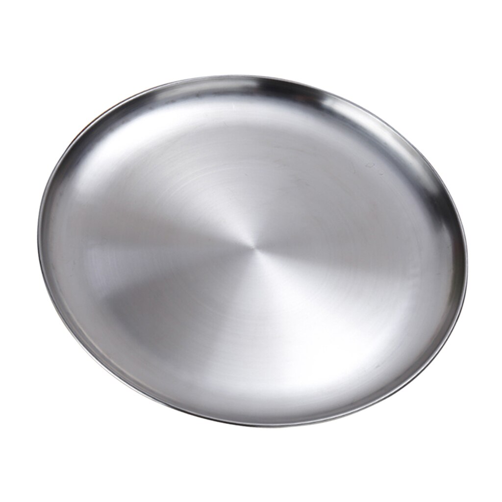 Stainless Steel Flat Dinner Plate Dish Plate Double Insulated Thick Platter Salad Plate For BBQ 14cm