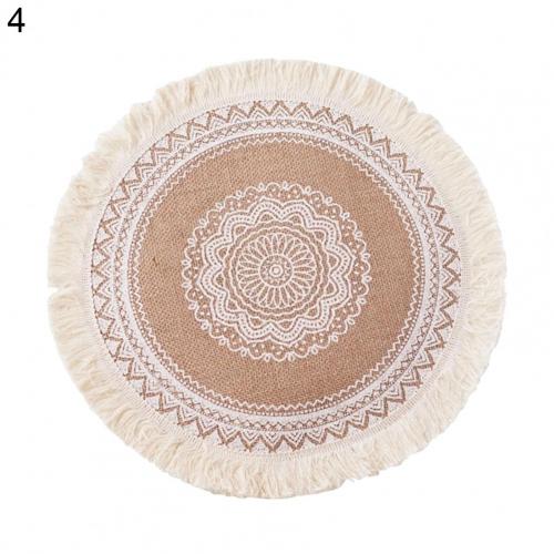 Katoen Linnen Tafel Mat Indiase Retro Patroon Kwastje Isolatie Antislip Placemat Kantoor Keuken Bekerhouder Mat Pad Decor: 04