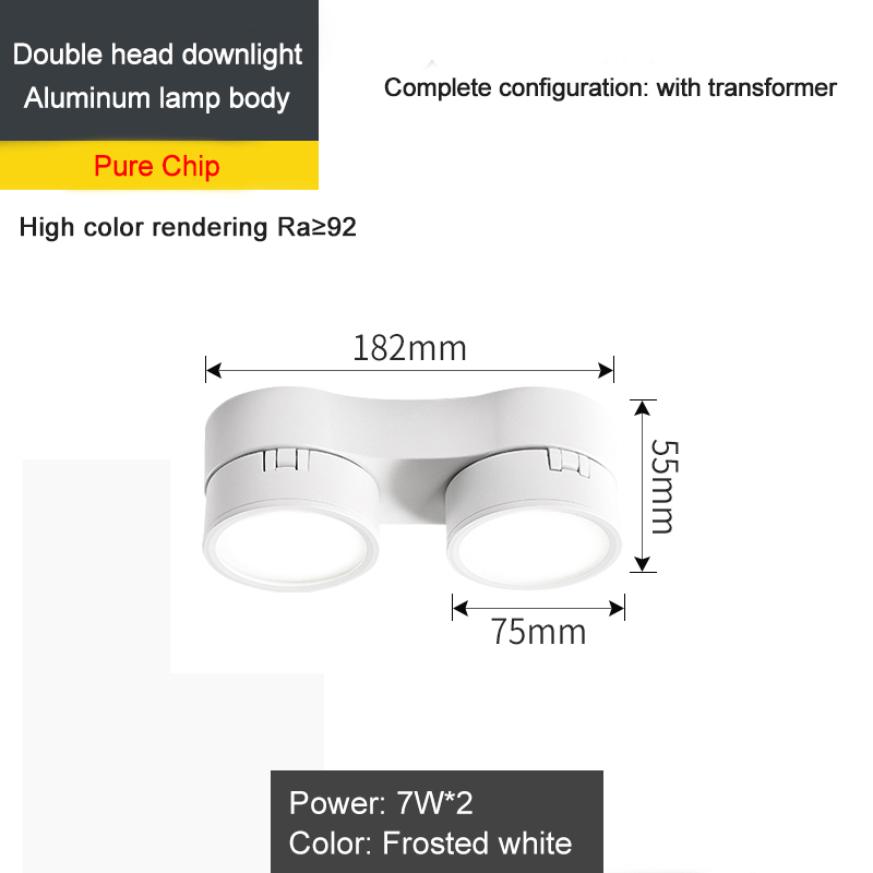 Surface Mounted LED Downlight 2 Head Dimmable Rotatable Foldable Lamp Ceiling Spot Light For Indoor Lighting: WHITE / 1w / black