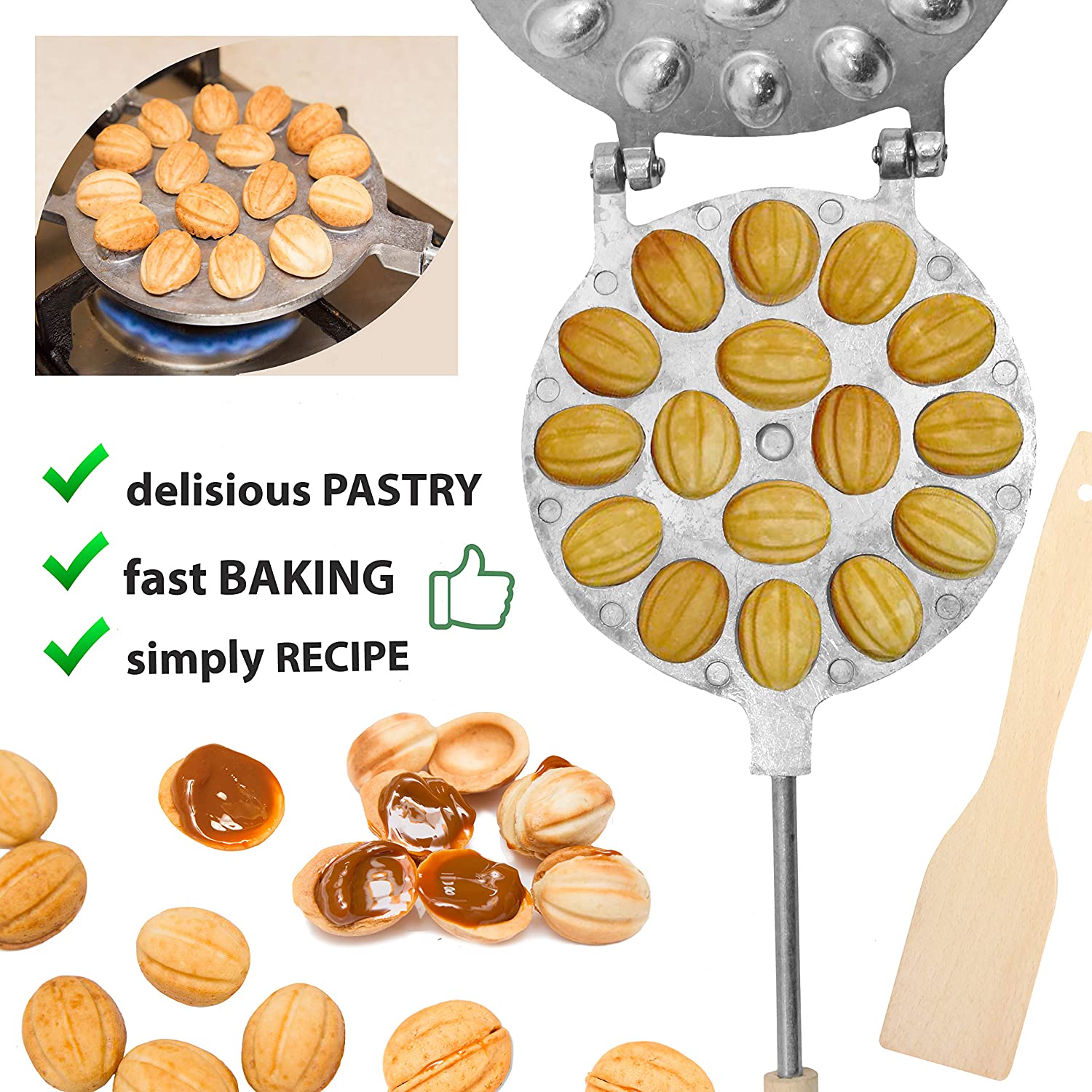Oreshki Cooker Walnut Cookie Pan Oreshki Cookies Mold Waffle Maker Russian Dessert No Need Oven Kitchen 16 Halves Walnut Cookies