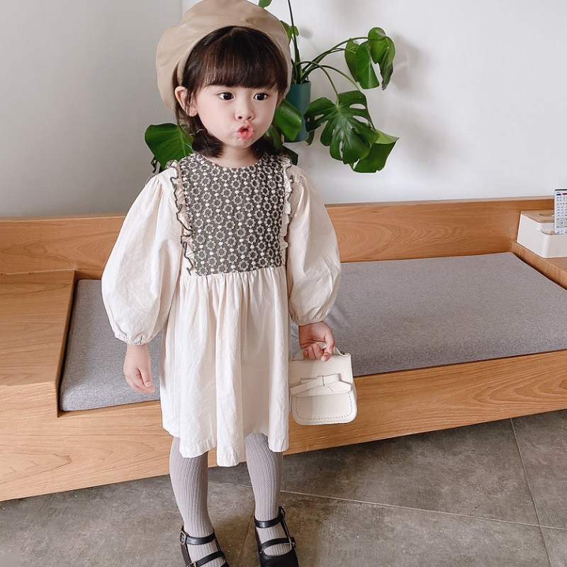 2021 autunno nuovo arrivo ragazze manica lunga Patchwork vestito bambini abiti da principessa