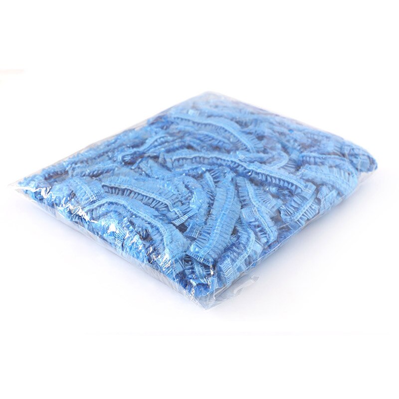 100Pcs Waterproof Shower Caps Hats Women Men Disposable Elastic Plastic Shower Bath Caps For SPA Hair Salon: Blue