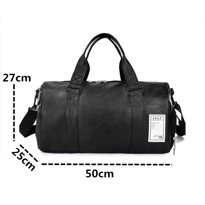 Unisex resväska dam män svart pu läder gymväskor fitness handbagage för manlig reseväska: Svart storlek big