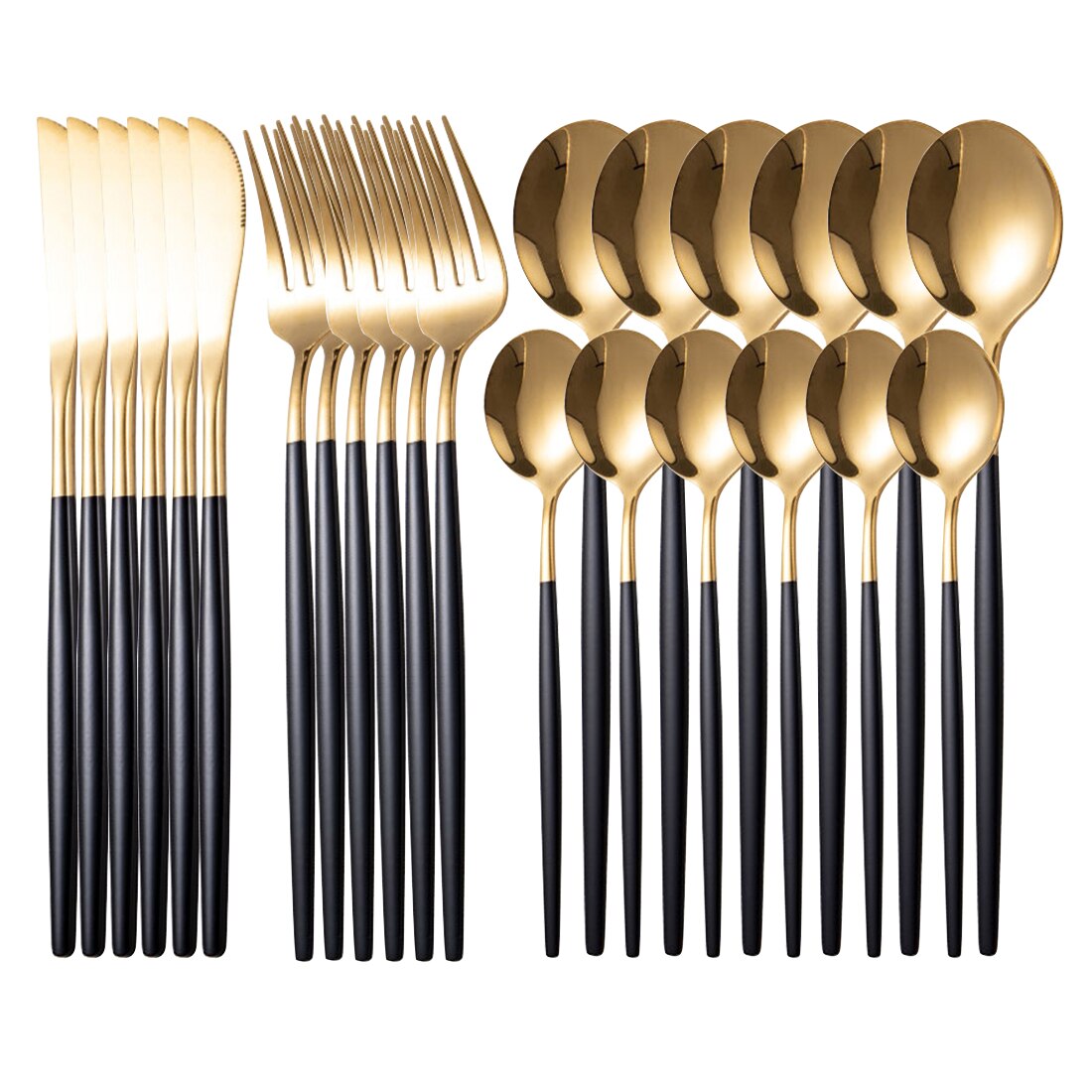 24Pcs Platinum Gold Kitchen Tableware Set Cutlery Set Stainless Steel Dinnerware Set Gold Knife Fork Spoon Dinner Set Dishwashe: 24pcs-black gold