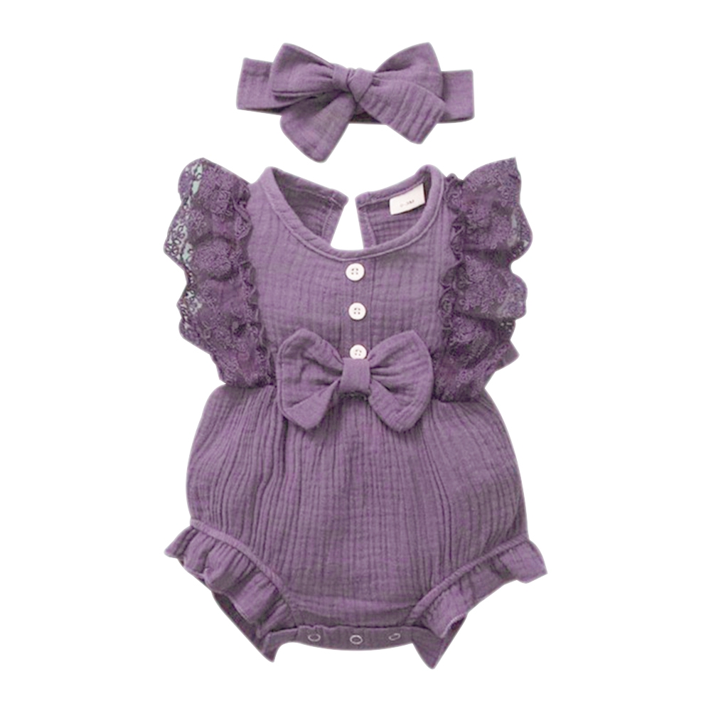 Baywell – body à volants en dentelle pour bébés filles, joli nœud papillon + bandeau en coton et lin, combinaisons sans manches pour nourrissons, vêtements doux pour tout-petits: Z / 0-3 Months