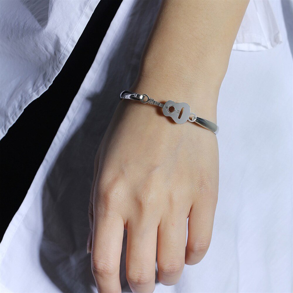 JHSL Männer ErkläSprosse Armbänder Armreifen mit Gitarre Charme Edelstahl Silber Farbe Schmuck Neue