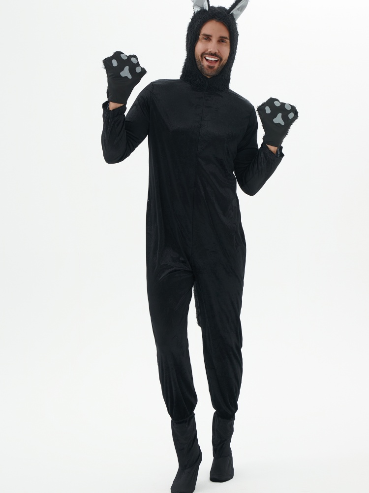 Costume de cosplay de chat noir pour hommes et femmes, grenouillère animale, combinaisons de danse, accessoires de fête d'Halloween, adulte