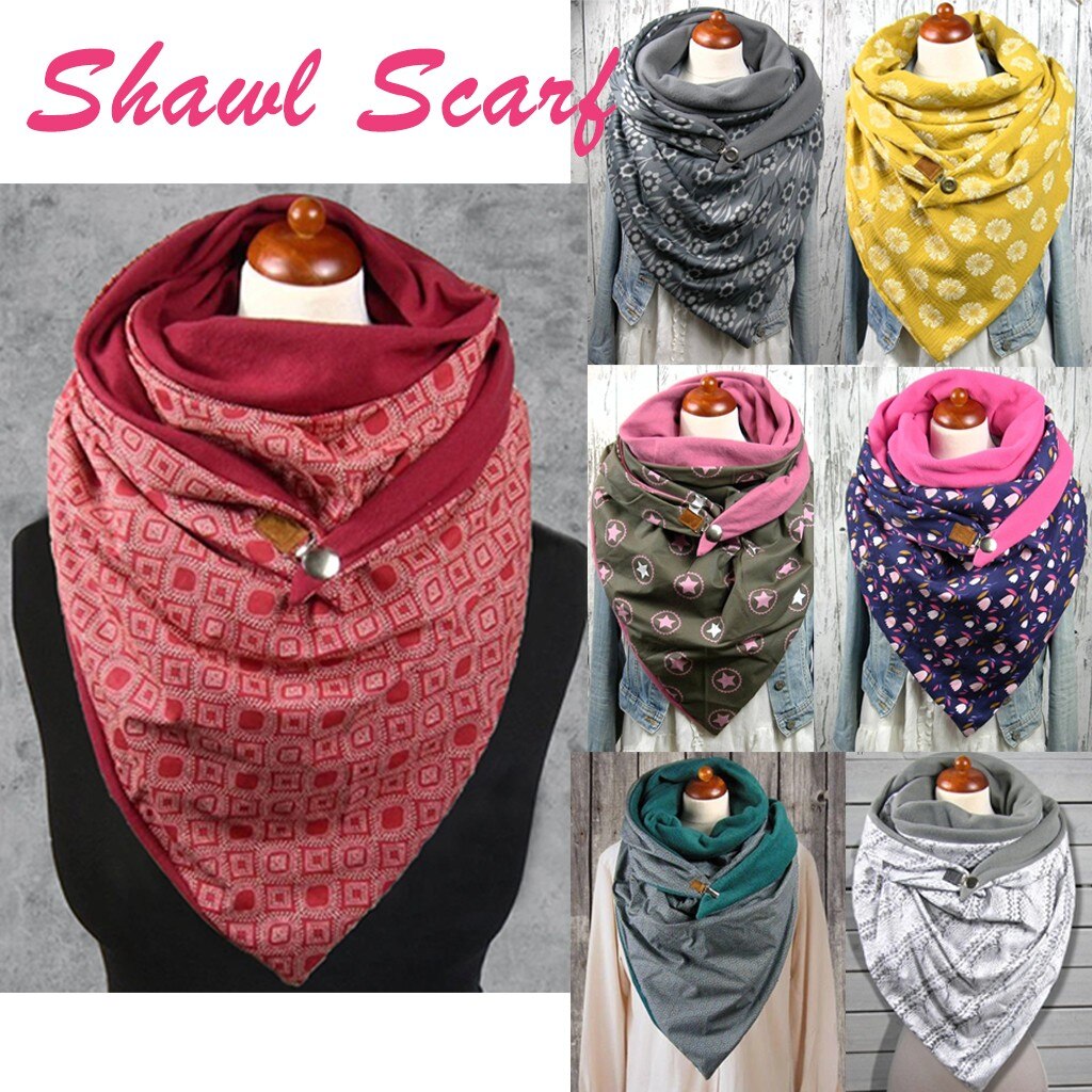 40#Women Warm Scarves Printing Button Soft Wrap Casual Shawls Women Malaysia Cotton Thermal Scarf Chaqueta Pelo