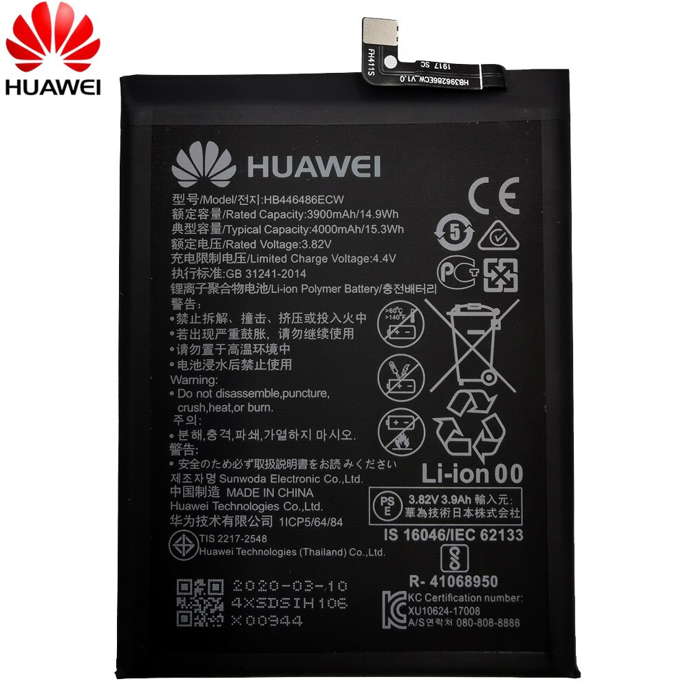 Hua Wei 100% Orginal Phone HB446486ECW 4000mAh Battery For Huawei P smart Z/honor 9X/honor 9X Pro/Nova5i/Enjoy 10 Plus Battery