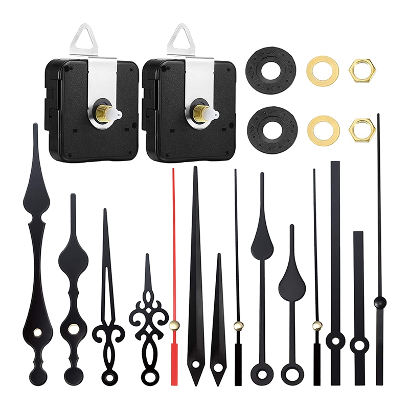 2 Pieces High Torque Long Shaft Clock Movement Mechanism with 5 Different Pairs of Hands Clock Repair Parts Replacement