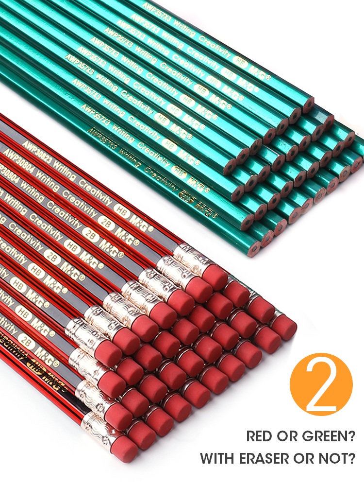 Andsty-lápiz de madera M &amp; G HB 2B 2H con sacapuntas gratis, lápiz de grafito de plomo de madera con goma de borrar para suministros de papelería escolar