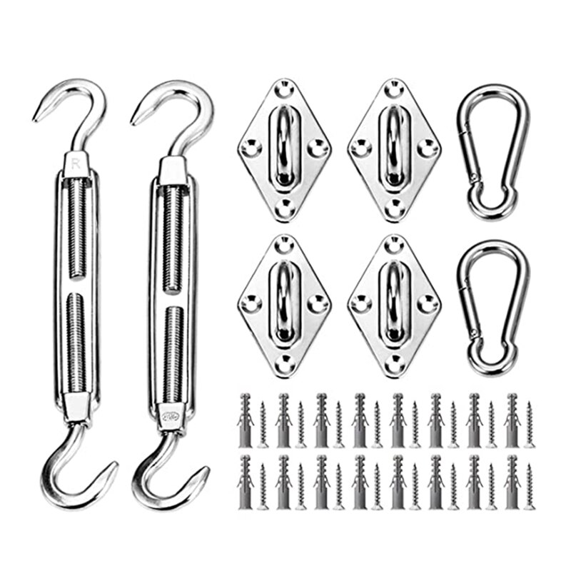 33/44Pcs Stainless Steel Wire Rope Kit Triangle Four-corner Sunshade Sail Canopy Installation Set Home Outdoor Supplies