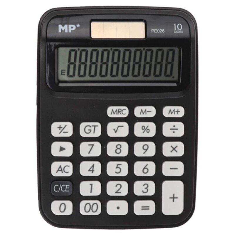 MP® Calculadora 10 Dígitos con Pantalla LCD 4 Colores Fuente Solar Portátil Oficina Escritorio Estudiantes Escuela Batería Suministros Material Escolar Trabajo Energía Matemáticas Herramienta Digital Papelería: Negra