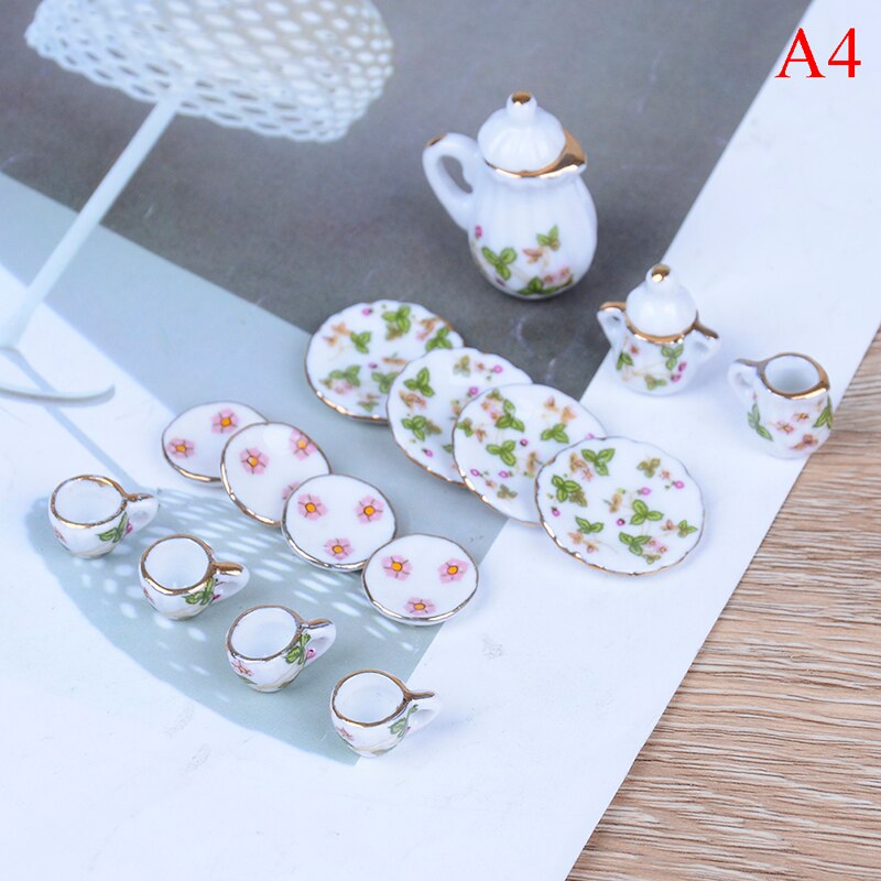 15 stk lilla blomster kina dukker keramiske te sæt 1:12 skala til dukkehus bordservice miniaturemøbler: A4