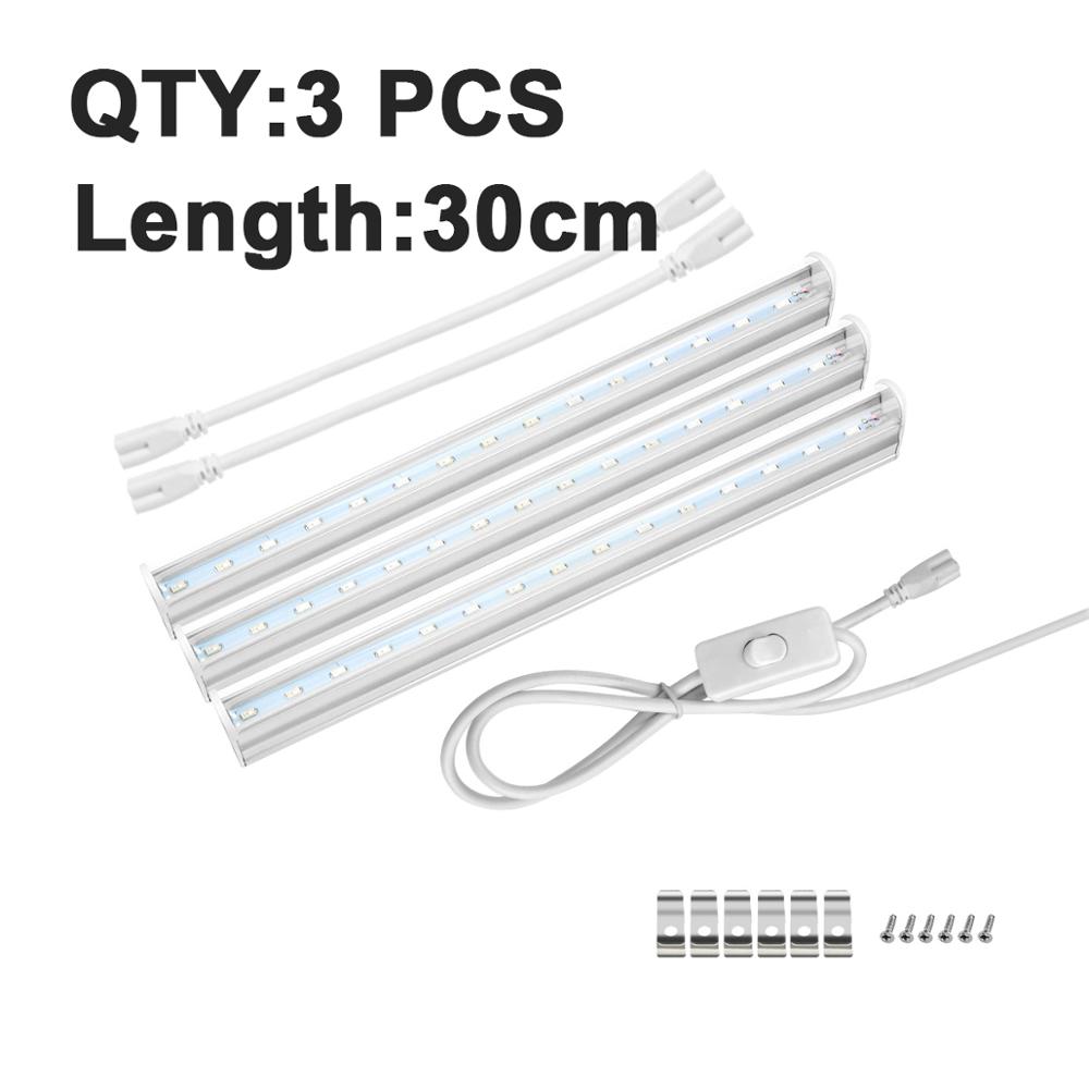 Komplett sett vokselys ledet fullspekter bar  t5 -rørs lampe plantas dyrkingslys til planter jardin drivhus hydroponics: 3 stk 6w 29cm / oss støpsel