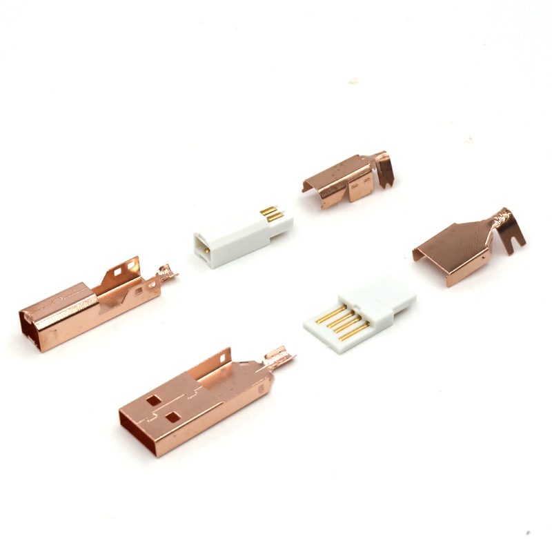 Een Set Tellurium koper Rose Vergulde USB EEN + USB B Type A-B Plug, DIY USB Kabel connector jack