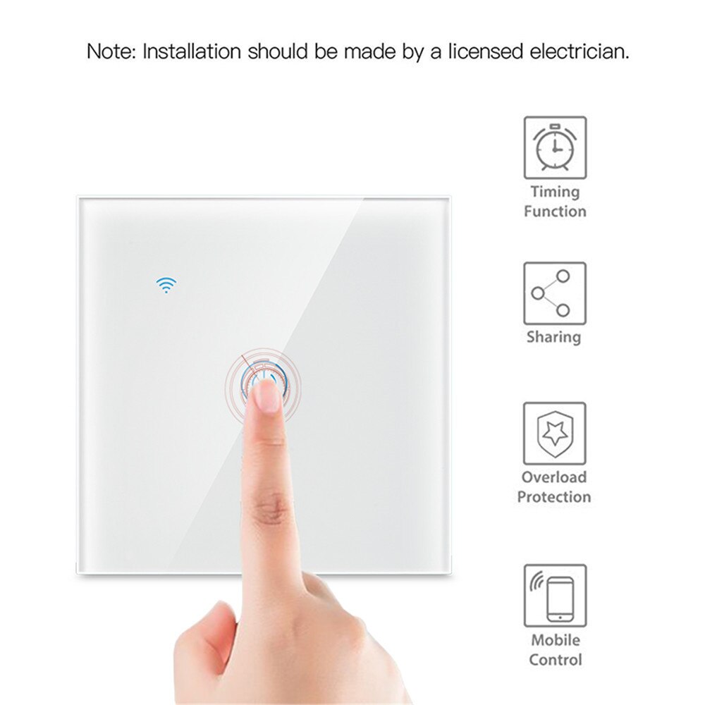 No Neutral Wire Smart WiFi Wall Light Switch Timer Wall Touch voice APP Remote Control 1/2/3 Gang for Alexa Google EU Style: White 1 Gang