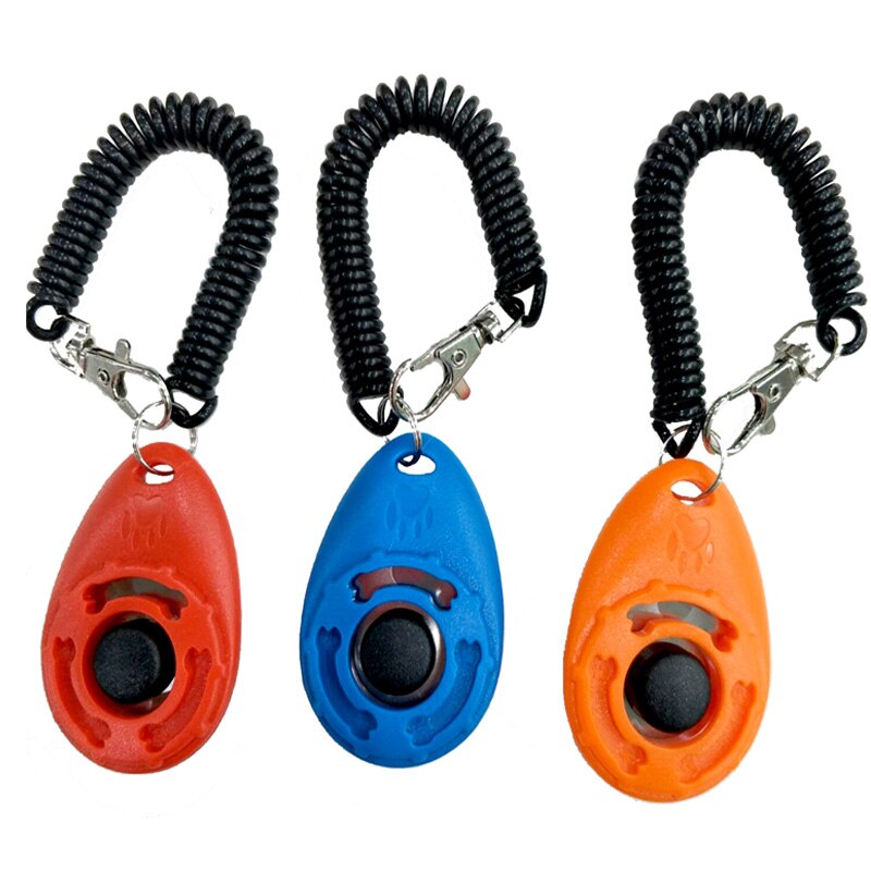Universal Pet Dog Cat Button Click Clicker Trainer Animal Training Obedience Aid Sound Key Chain With Wrist Strap DEC889