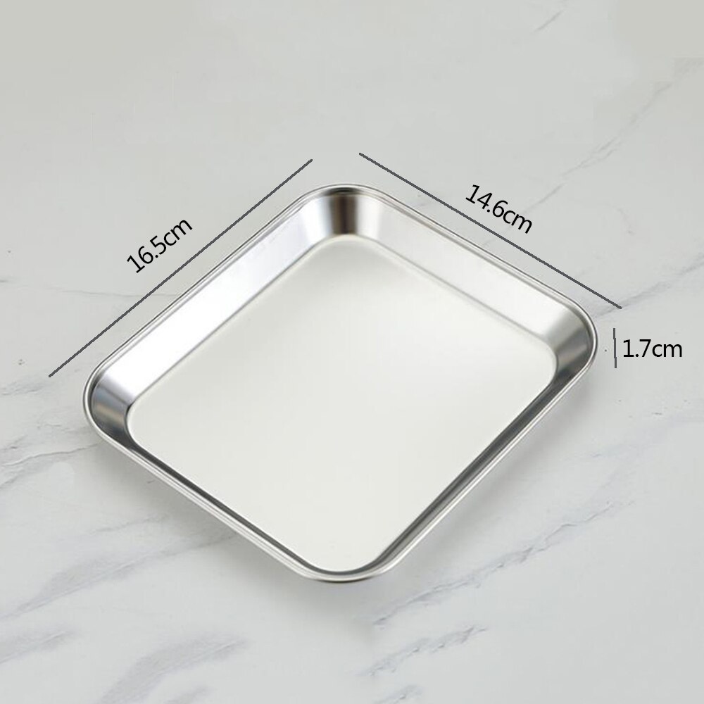 1Pcs 304 Stainless Steel Snack Cold Plate Kindergarten Snack Plate Barbecue Plate Nordic Flat Base Fruit Plate: Silver-16.5x14.6cm
