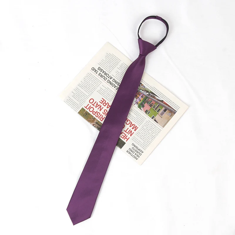 Unisex Black Simple Clip on Tie Women Men Zipper Ties Shirt Accessories Necktie for Man Skinny Slim Narrow Party Wedding Necktie: PURPLE