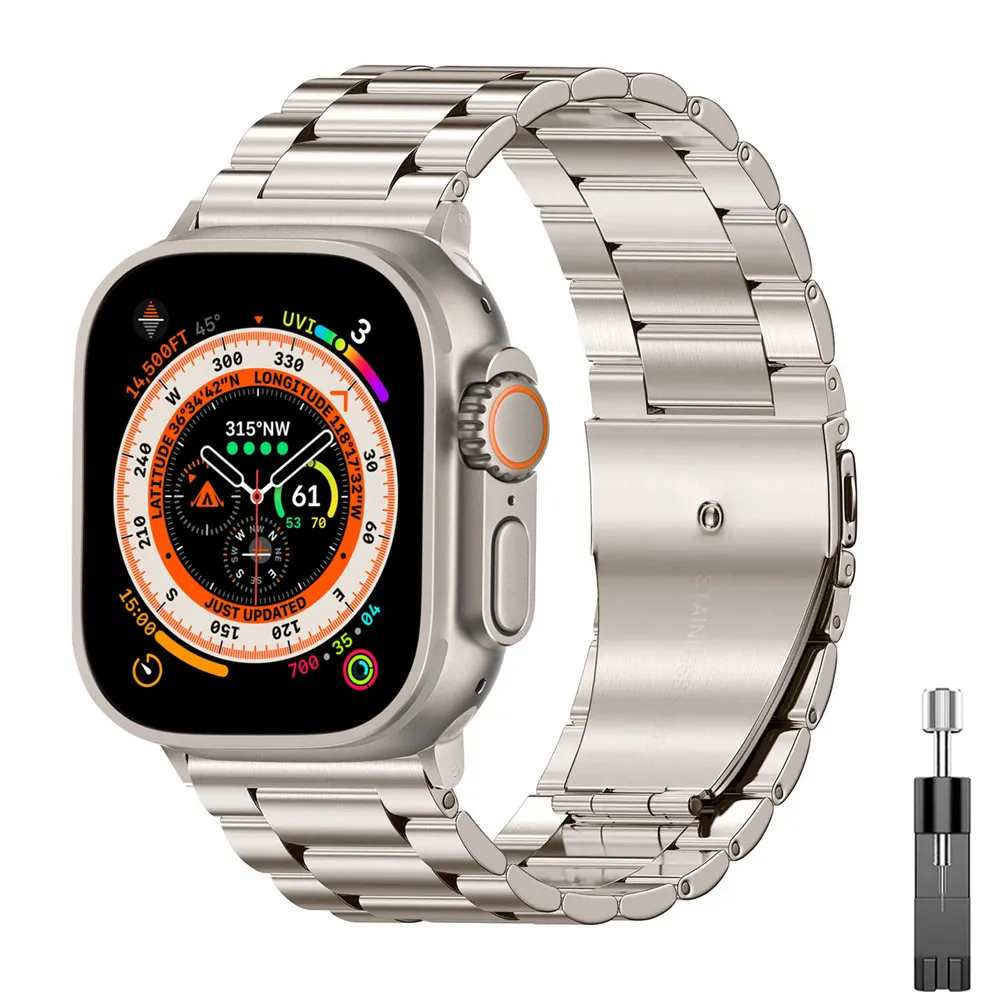 Rem i rustfritt stål til apple watch-reim ultra 49mm 45mm 44mm 41mm 40mm metalllenke iwatch-serien  se 3/4/5/6/7/8- reim: Sølvhvit / 14mm