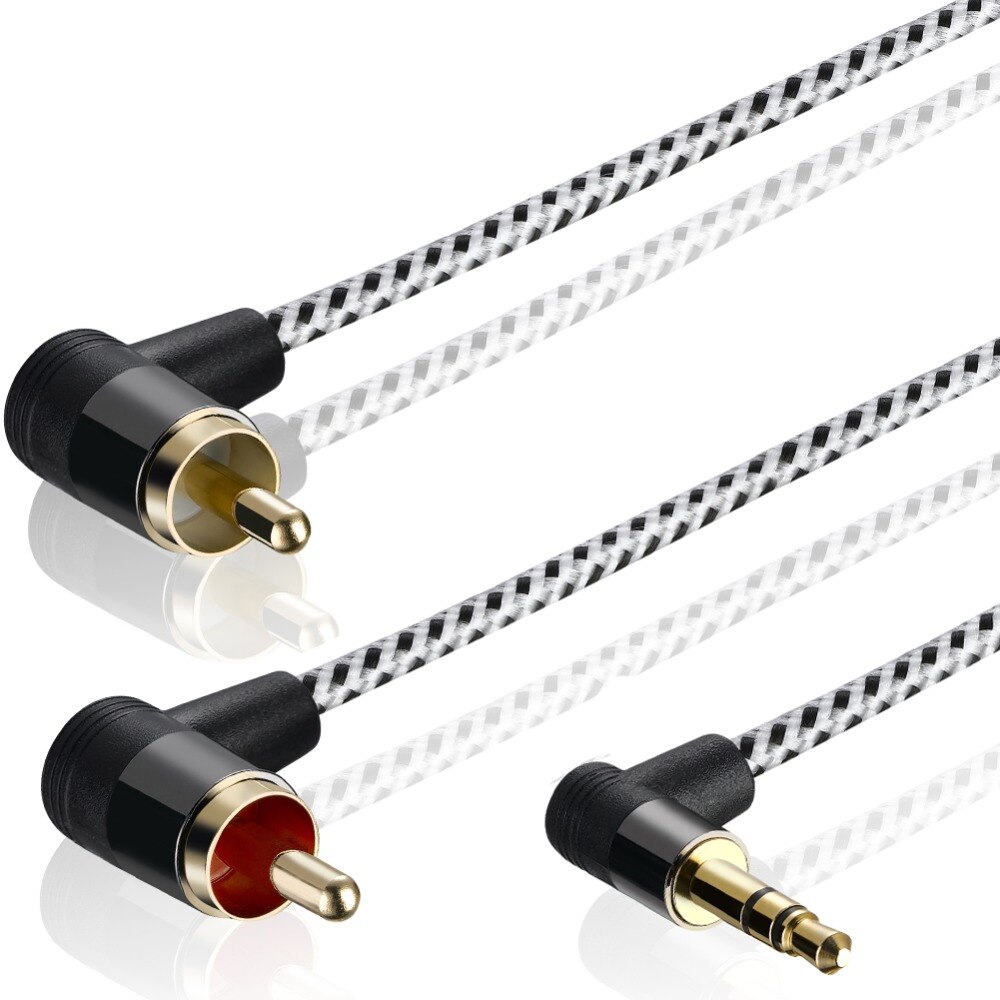 Bochara Gevlochten 90 Graden 3.5 Mm Jack Naar 2RCA Audio Kabel Gewikkeld Afgeschermde Voor Luidsprekers Versterker Mixer 1.8 M 3 M 5 M 10 M