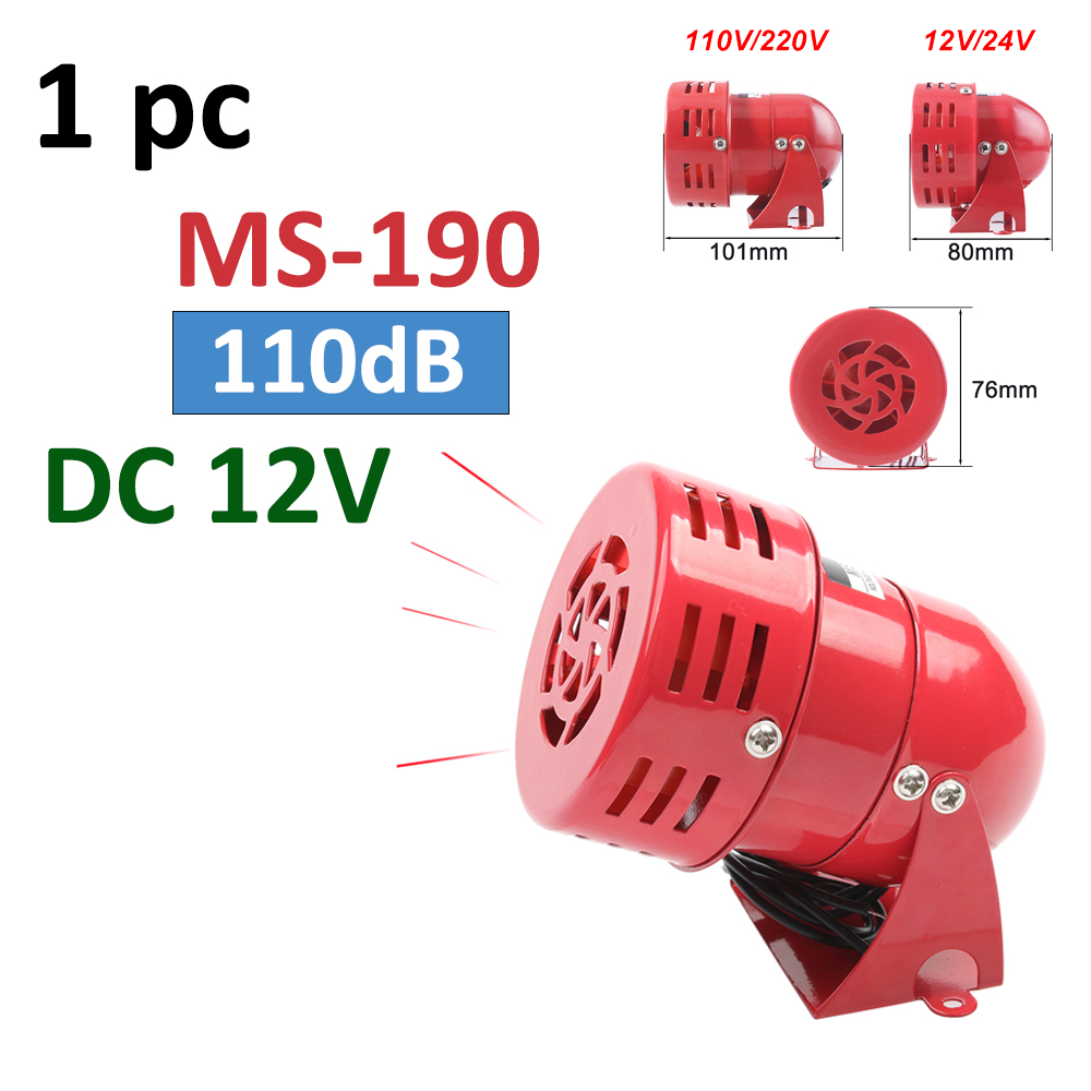 MS-190/290/390 DC 12V 24V 220V 110V rouge Mini sirène de moteur en métal alarme industrielle son garde électrique contre le vol 130dB: Marron