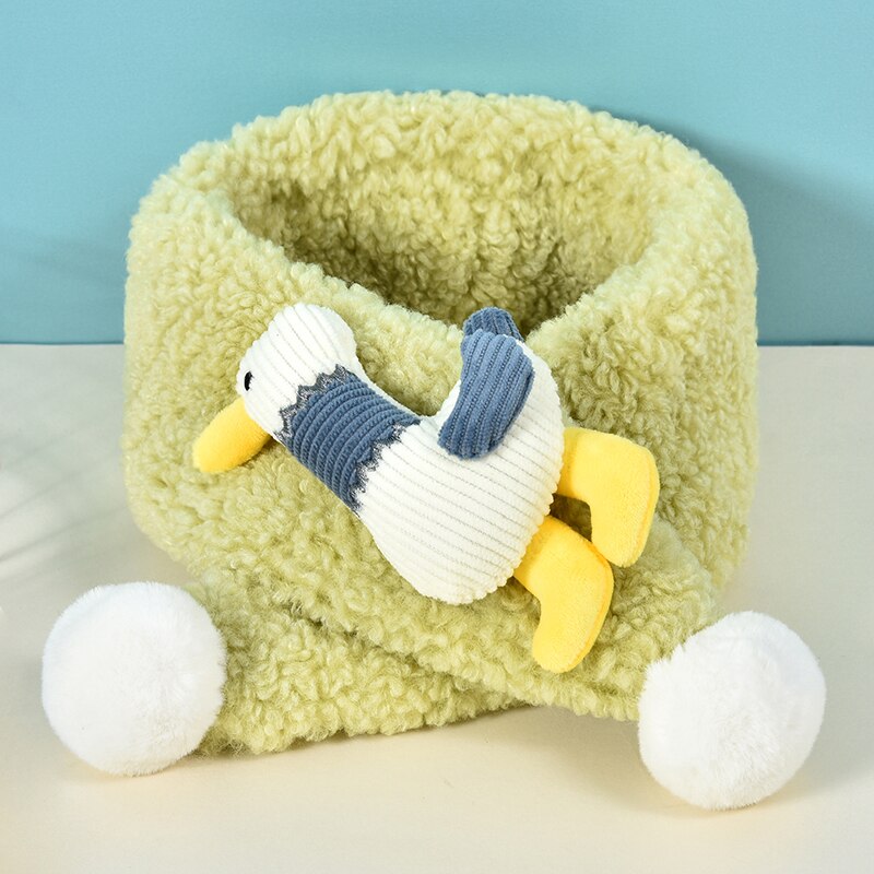 Unisexe printemps hiver enfants mignon fausse fourrure fruits lapin en plein air garder au cou écharpe bébé garçons filles doux foulards pour les enfants: Green duck