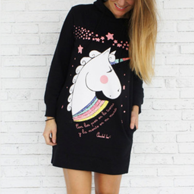 Unicorn print hettegenser kjole høst vinter langermet hettegenser mor datter familie sweatshirts familie matchende klær