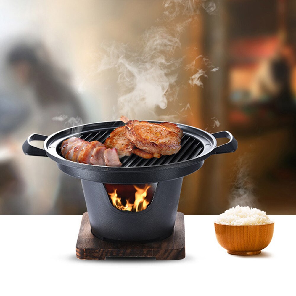 Japanese Style One Person Cooking Oven Home Wooden Frame Alcohol Stove Mini Barbecue Oven Grill Korean Bbq