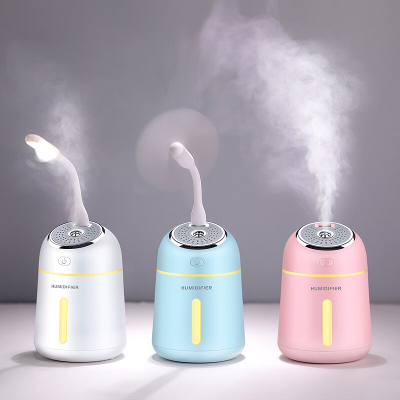 Difusor de aceites esenciales 3 en 1 ultrasónico pequeño Q humidificador purificador de aire LED luz nocturna USB ventilador ambientador de coche