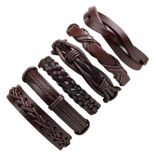 3-6 Stks/partij Handgemaakte Etnische Tribale Echt Wrap Charmante Mannelijke Pulsera Zwart Gevlochten Lederen Armbanden Armbanden: H2354