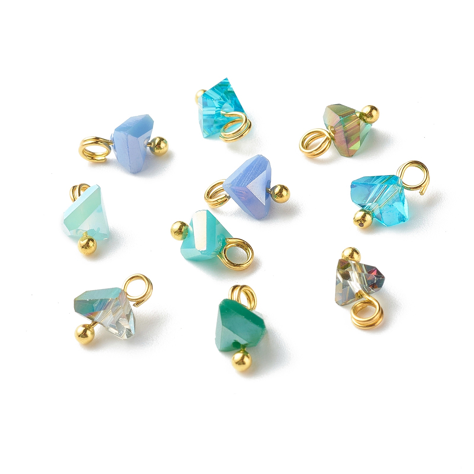 100 Uds. Amuletos de cristal triangulares electrochapados con alfileres de cabeza de bola de latón para fabricación de joyas, accesorios para collar y pulsera, 8x6x4,5mm: YELLOW