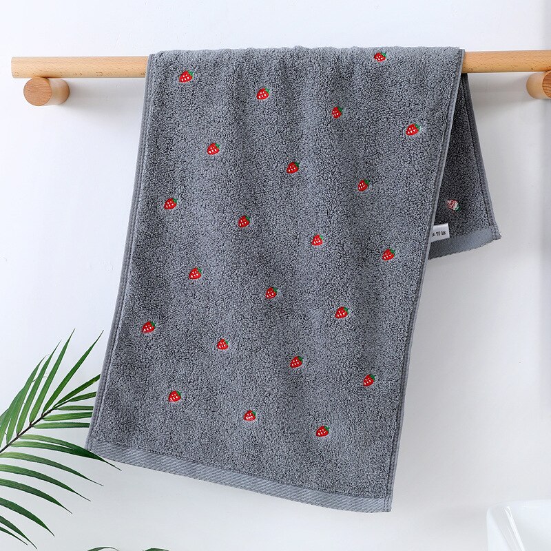 Serviette de toilette en coton brodée pour le visage, serviette de bain confortable en coton, pour adulte et enfant, gant de toilette pour les mains, serviettes de salle de bain 34 x 74cm 1pc: Fraise grise