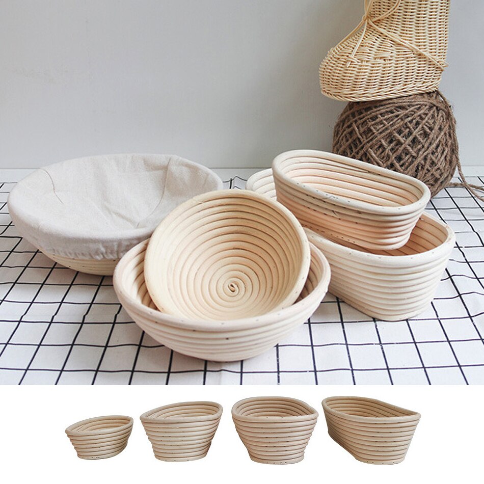 Cesta redonda ovalada de mimbre para fermentación, cesta de mimbre, suministros de cocina, cestas de mimbre para fermentación