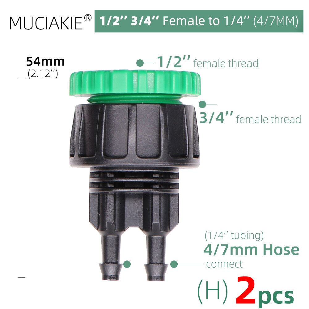 Conector rápido de grifo de manguera de jardín, adaptador de acoplamiento de 1/8, 1/4, 1/2 y 3/4 pulgadas, Unión de tubo de ajuste de riego para el hogar, 2 uds.: H