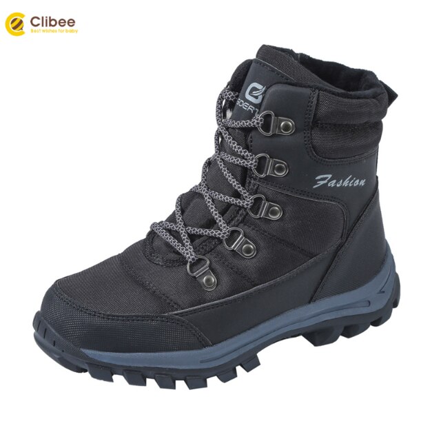 Clibee – bottes de randonnée en laine et caoutchouc pour enfant, chaussures d'extérieur, mi-mollet, imperméables, hiver: BLACK / 35