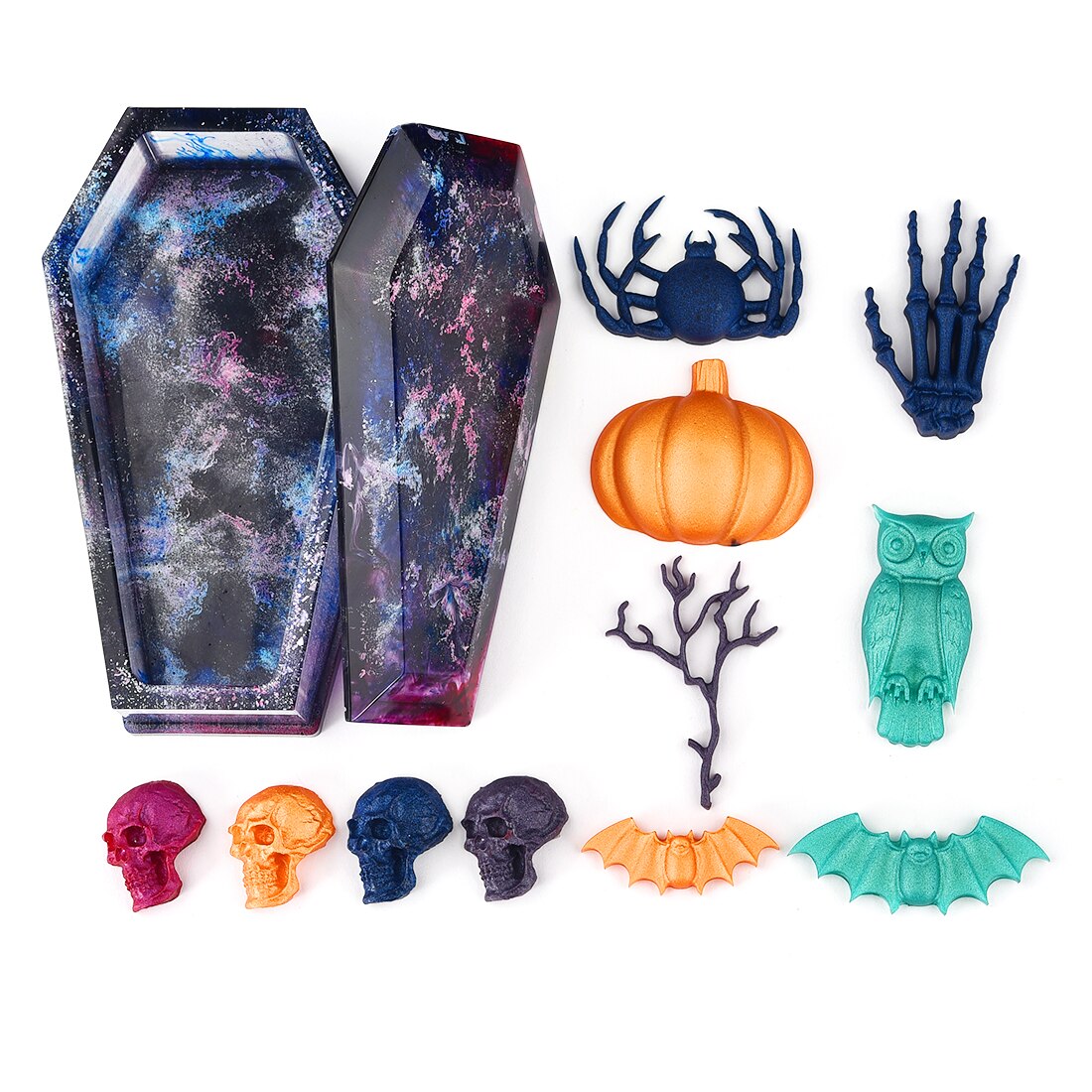 Halloween doodskist pompoen schedel uil vleermuisvorm siliconen mal hars mal epoxy uv hars knutselen doe-het-zelf sieraden maken gereedschap
