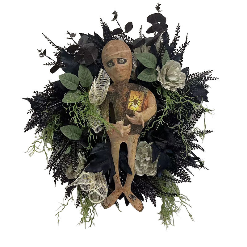 Mumie kransform halloween dekorasjon hjem dør vindu vegghengt ornament moro skummel plastdekorasjon festgirlander: Melkehvit