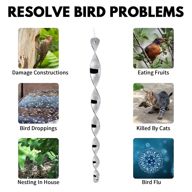 12Pcs Bird Repellent Rods, Reflective Bird Deterrent Rods, Bird Deterrent Rods Reflective Bird Frighten Pigeons