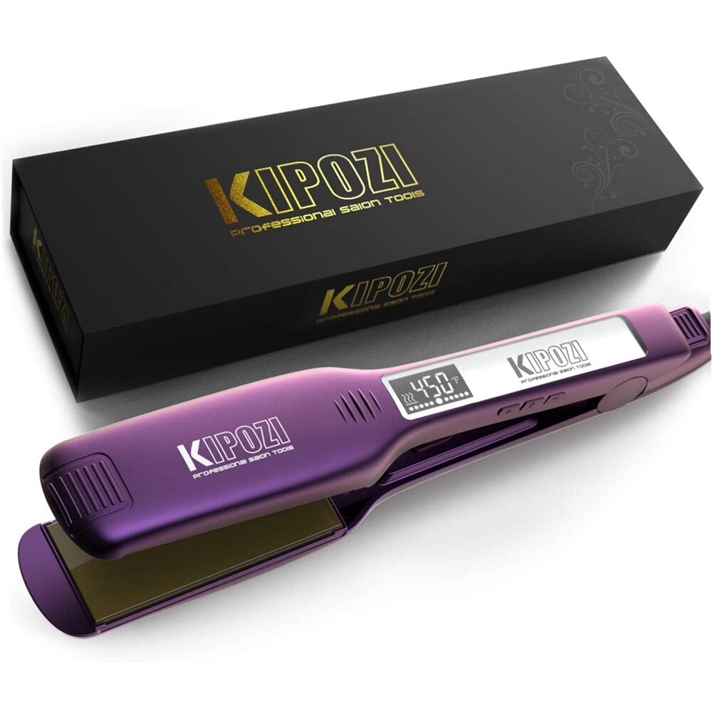 KIPOZI-plancha de pelo 2 en 1 de calentamiento rápido, plancha de pelo de vapor con pantalla LCD, temperatura ajustable, conveniente: Purple / US