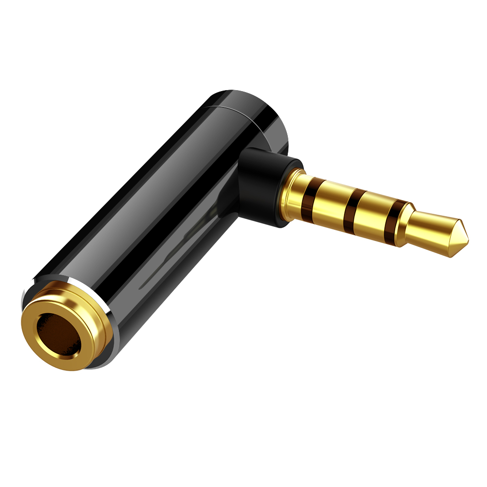Robotsky 1PC 3.5mm Male To Female Adapter 90 Degree Right Angle Adapter Four Section L-shaped Elbow Connection Headphone Cable: Black