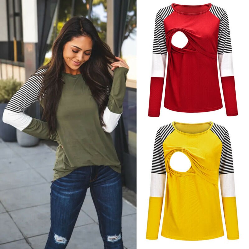 Pregnant Maternity Clothes Nursing Top Breastfeeding Long Sleeve Shirt Size 6-18