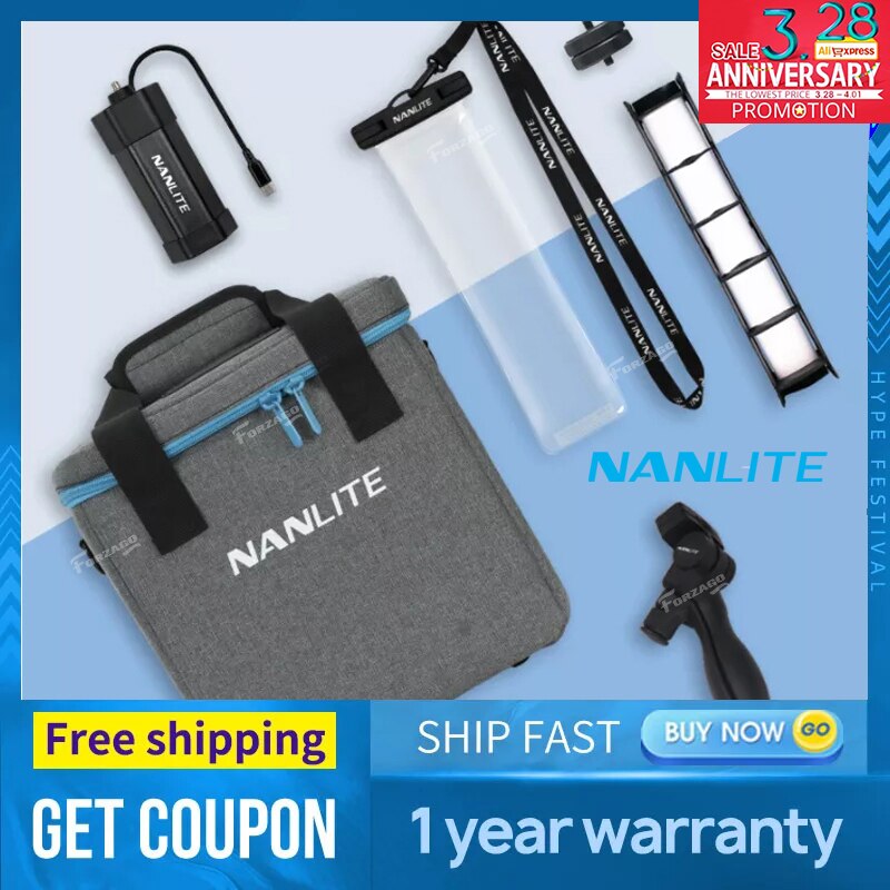 Nanlite – tube lumineux magique PavoTube II 6C, sac étanche, bâton lumineux rgb, poignée portable, trépied, accessoire léger, grille