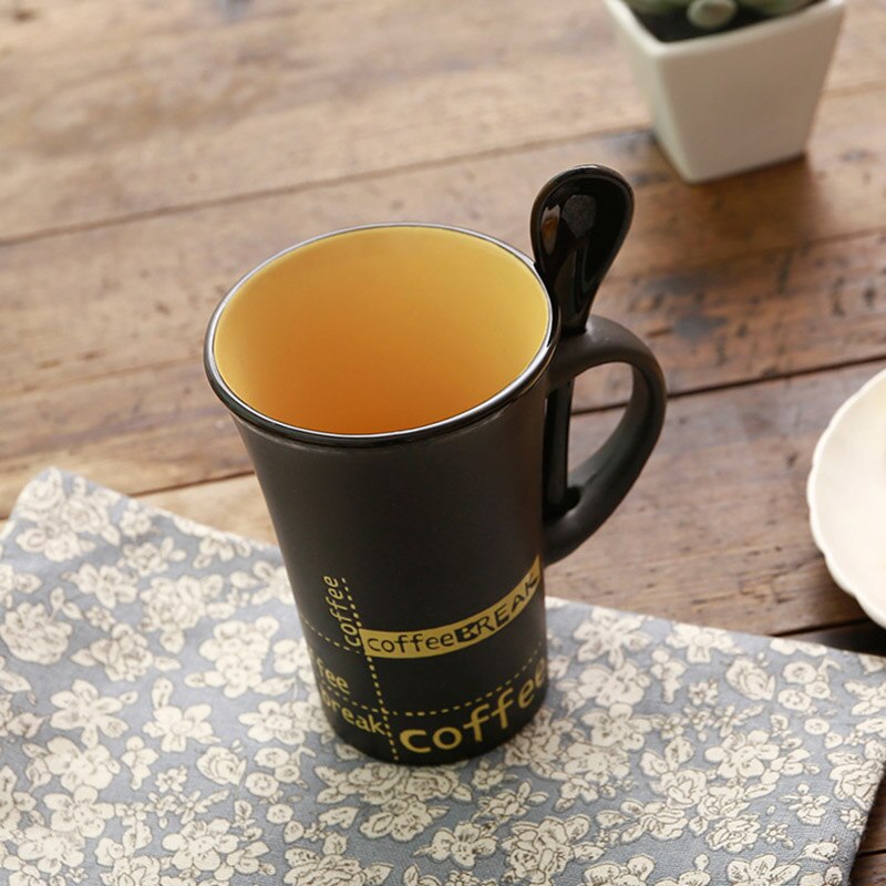 simple ceramic coffee mug with spoon, handle mugs personality cute cup coffee cups Drinkware for the kitchen: 02