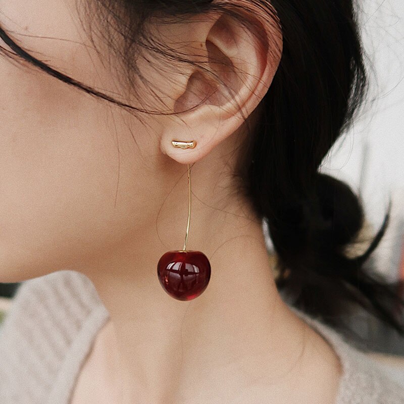 Fruit européen et américain longue oreille ongles tempérament cerise cerise boucles d'oreilles dame boucles d'oreilles