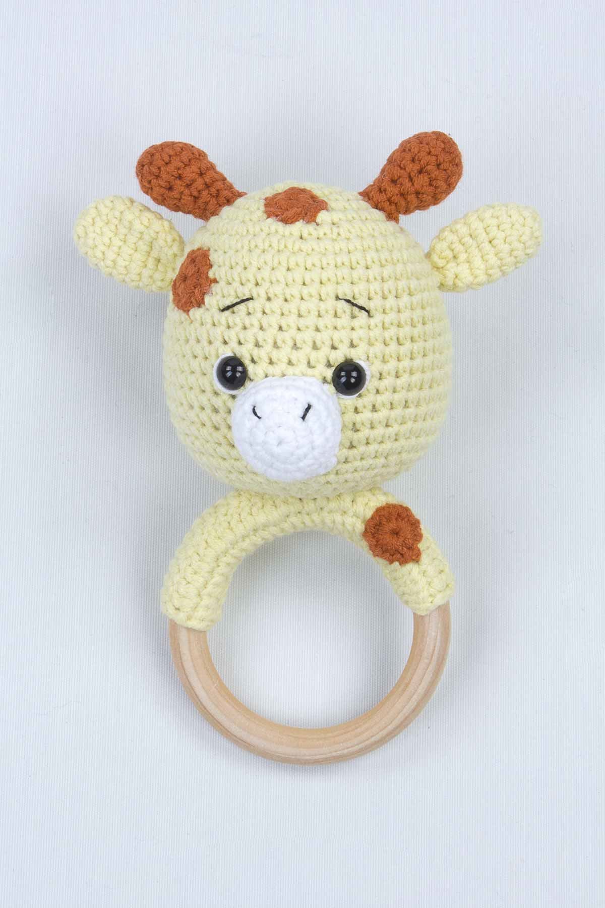 Yellow Organic Handmade Amigurumi Giraffe Rattle Toy