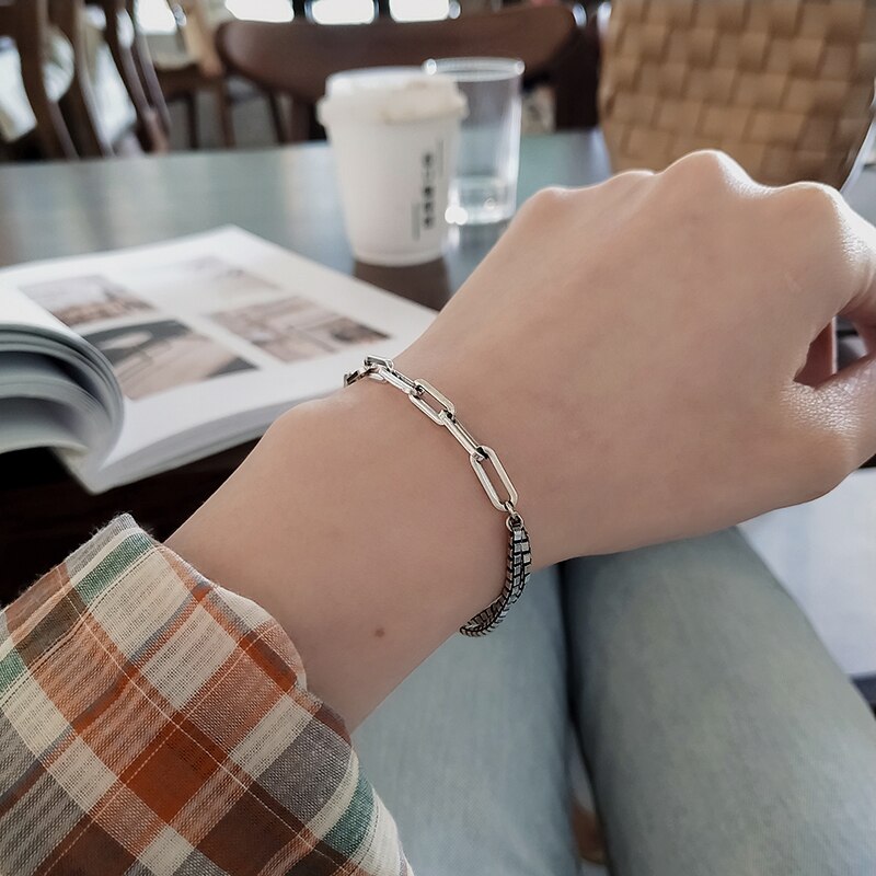 925 Sterling Silver Bracelet Box Chain Link Chain Splicing Bracelet Jewelry for Women Girls